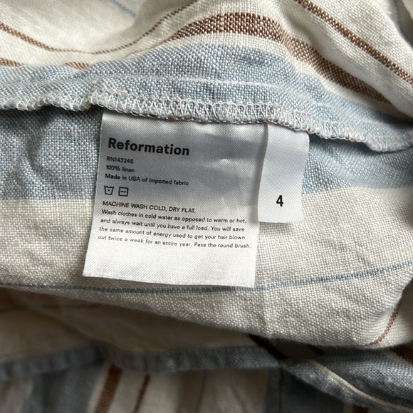 Reformation blue white brown mini linen dress with bustier and tied straps - Picture 6 of 6